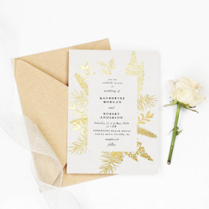 Con Relieve Metalizado invitación a la boda elegante del follaje de invie