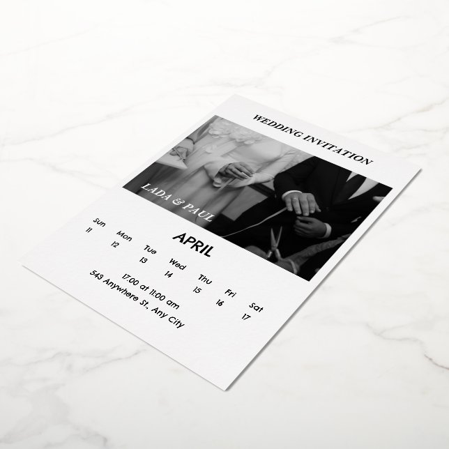 Con Relieve Metalizado Invitación A La Boda Elegante En Blanco Y Negro (girado)