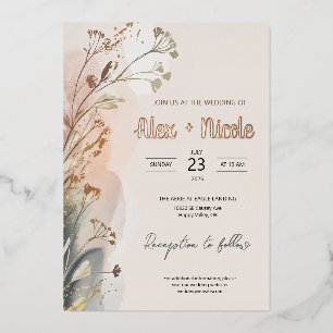 Con Relieve Metalizado Invitación a la boda - Flores Wispy