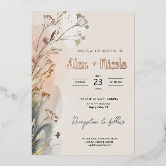 Con Relieve Metalizado Invitación a la boda - Flores Wispy