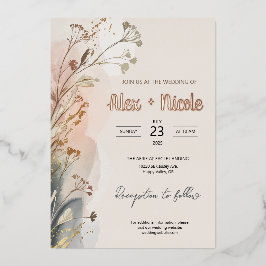 Con Relieve Metalizado Invitación a la boda - Flores Wispy