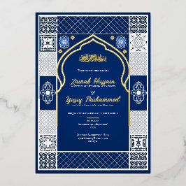 Con Relieve Metalizado Invitación a la boda islámica árabe-negra azul osc