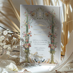 Con Relieve Metalizado Invitación a la Boda Jardín Clásica Encantada