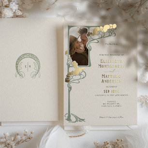 Con Relieve Metalizado Invitación a la boda modernista recuperada retro