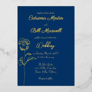Con Relieve Metalizado Invitación a la Boda Real Azul y Oro Clásica