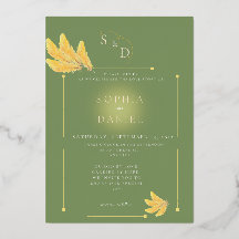 Invitación a la boda verde oliva de espíritu libre