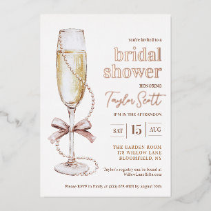Con Relieve Metalizado Invitación a la ducha de las perlas y el prosecco