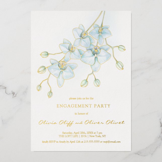 Con Relieve Metalizado Invitación a la fiesta de compromiso de orquídea a (Anverso)