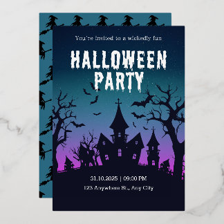 Con Relieve Metalizado Invitación a la fiesta nocturna de Halloween