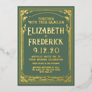 Con Relieve Metalizado Invitación a matrimonio de impresión antigua verde