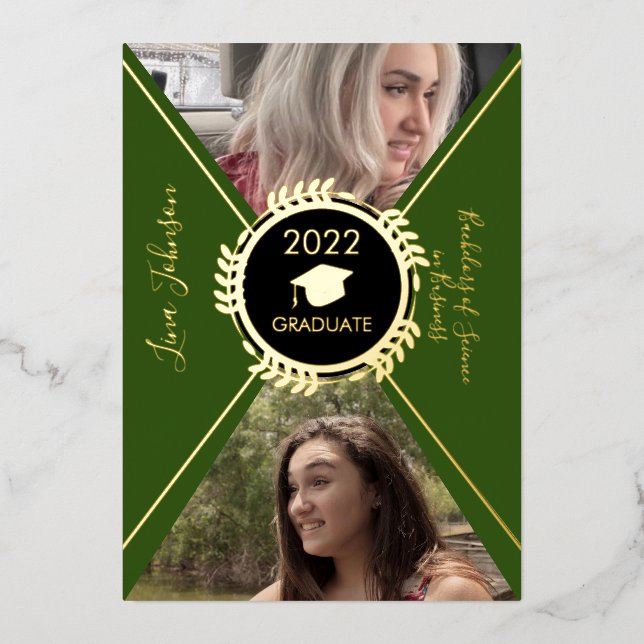 Con Relieve Metalizado Invitación a presión de oro de graduación geométri (Anverso)