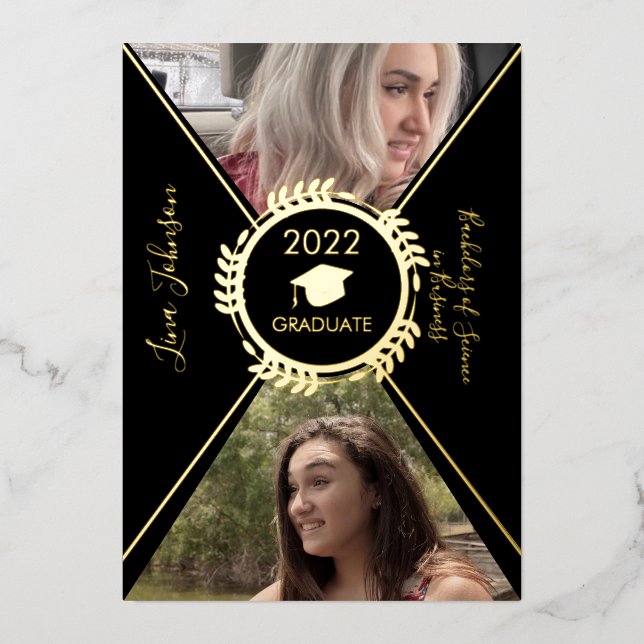 Con Relieve Metalizado Invitación a presión de oro de graduación geométri (Anverso)