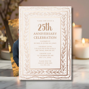 Con Relieve Metalizado Invitación al 25° Aniversario Boda Elegante blanco