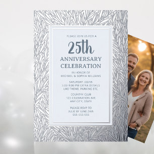 Con Relieve Metalizado Invitación al 25° Aniversario Boda Plata Elegante