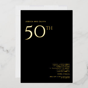 Con Relieve Metalizado Invitación al 50 Aniversario de Bodas Negro y Dora