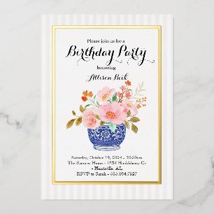 Con Relieve Metalizado Invitación al florero de Chinoiserie