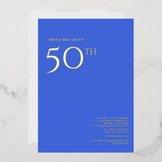 Con Relieve Metalizado Invitación Aniversario de Bodas 50 Royal Blue