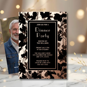 Con Relieve Metalizado Invitación Artística Negra Elegante Floral para Ce