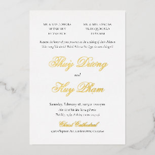 Con Relieve Metalizado Invitación Bilingüe de Hoja de Vietnamita