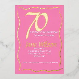 Con Relieve Metalizado Invitación chic de cumpleaños número 70 en rosa y 