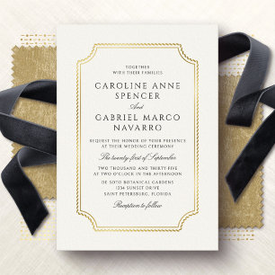 Con Relieve Metalizado Invitación Clásica de Boda Náutica