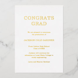 Con Relieve Metalizado Invitación clásica simple de graduación de oro