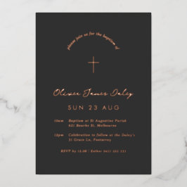 Con Relieve Metalizado Invitación cruzada de bautismo mínimo negro