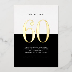 Con Relieve Metalizado Invitación Cumpleaños 60 Moderno Blanco y Negro co