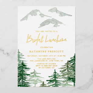 Con Relieve Metalizado Invitación de Almuerzo Nupcial Acuarela Bosque Ver
