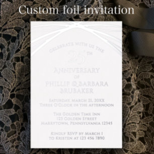 Con Relieve Metalizado Invitación de aniversario de bodas de plata elegan