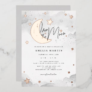 Con Relieve Metalizado Invitación de Baby Shower Rose Gold Silver Sobre l