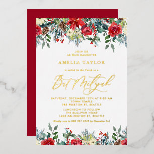 Con Relieve Metalizado Invitación de Bat Mitzvah Floral de Floraciones de