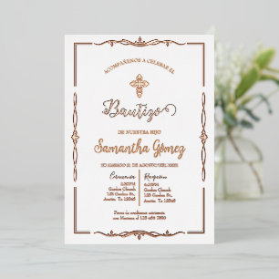 Con Relieve Metalizado Invitación de bautismo para niña