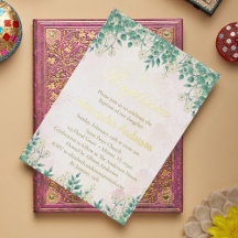Invitación de Bautizo de Floral Verde Acuarela par