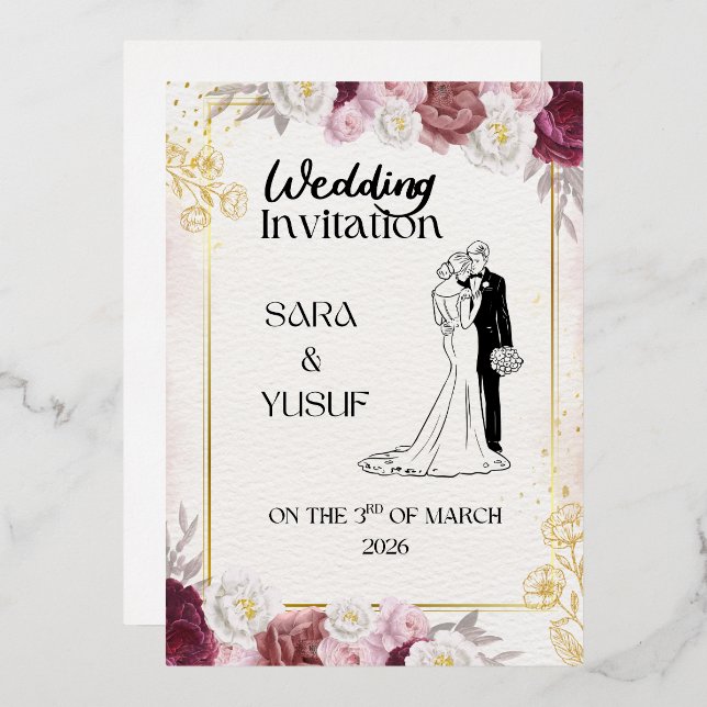 Con Relieve Metalizado Invitación de Boda  (Anverso/Reverso)