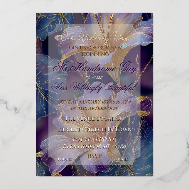 Con Relieve Metalizado Invitación de Boda (Anverso)