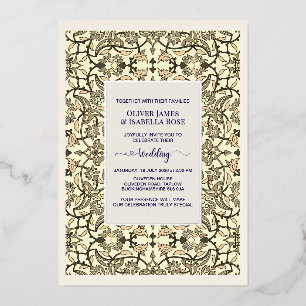 Con Relieve Metalizado Invitación de Boda Arabesco Floral Sepia - Hoja me