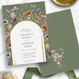 Con Relieve Metalizado Invitación de boda arco boho verde