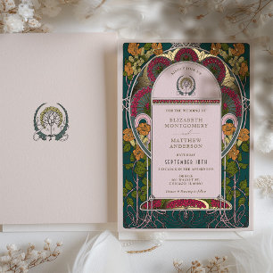 Con Relieve Metalizado Invitación de boda Art Déco Bosque Encantado