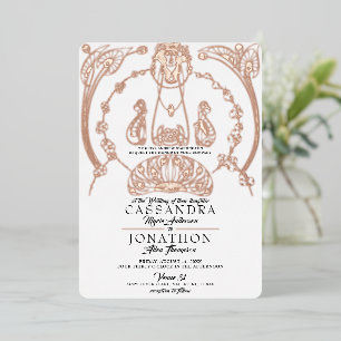 Con Relieve Metalizado Invitación de Boda - Art Nouveau y Poema 12