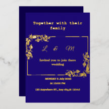 Invitación de boda azul marino