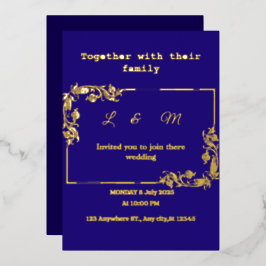 Con Relieve Metalizado Invitación de boda azul marino