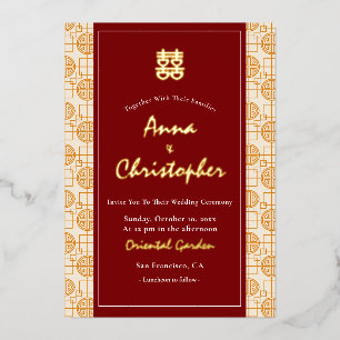 Con Relieve Metalizado invitación de boda bilingüe peranakan auspiciosa c