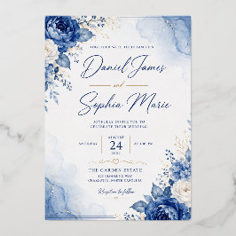 Con Relieve Metalizado Invitación de boda Blue Elegance | Daniel & Sophia