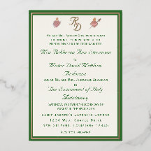 Invitación de boda católica de dos corazones elega