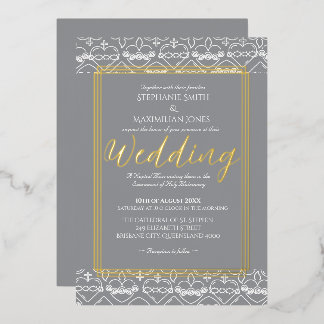 Con Relieve Metalizado Invitación de Boda Católica Elegante