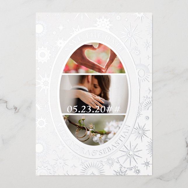 Con Relieve Metalizado Invitación de Boda celestial de la luna salva la f (Anverso)