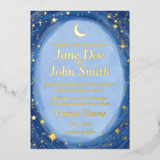 Con Relieve Metalizado invitación de boda celestial estrellada artesanal