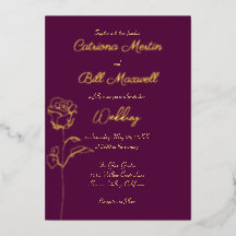 Invitación de boda clásica ciruela púrpura y dorad
