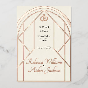 Con Relieve Metalizado Invitación de boda clásica de marfil y oro rosa